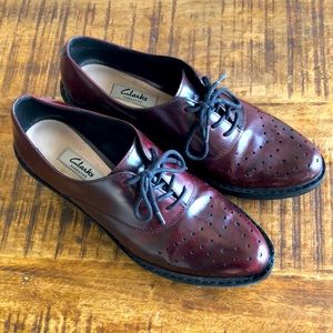 Clarks Maroon lace-up shoes (size 8)